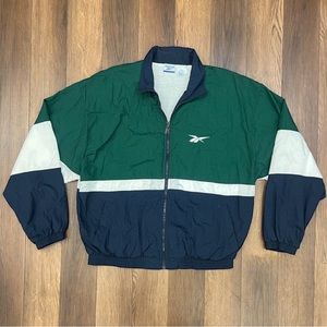 Vintage Reebok Jacket Mens Size XL Full Zip Windbreaker Lined With Logo